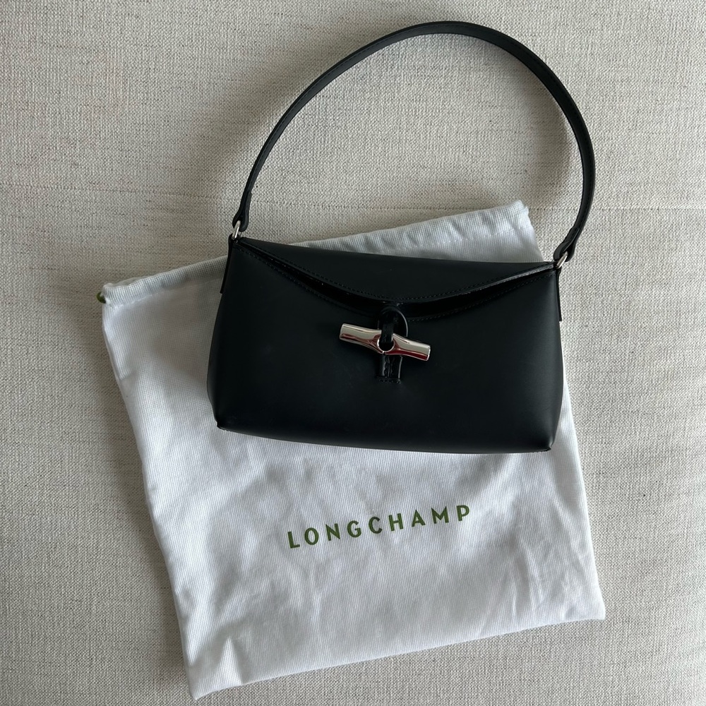 Longchamp Le Roseau Black Leather Shoulder Bag